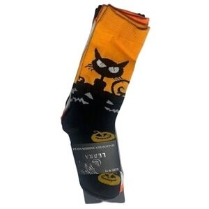 3‎ Pair Lebra Halloween Fashion Crew Socks Cats Pumpkins & Bats Size 9-11 NWT